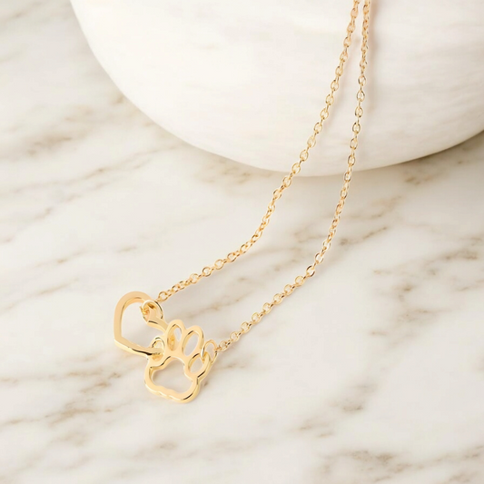 Golden Stainless Steel Heart Paw Necklace