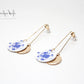 Vintage Golden Blue & White Floral Earrings