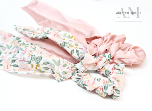 Floral & Blush Scarf Scrunchie Set