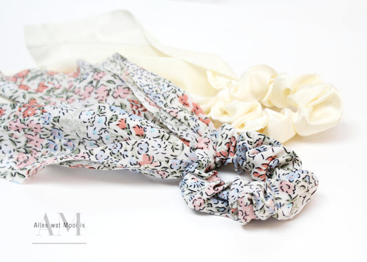 Floral & Cream Scarf Scrunchie Set