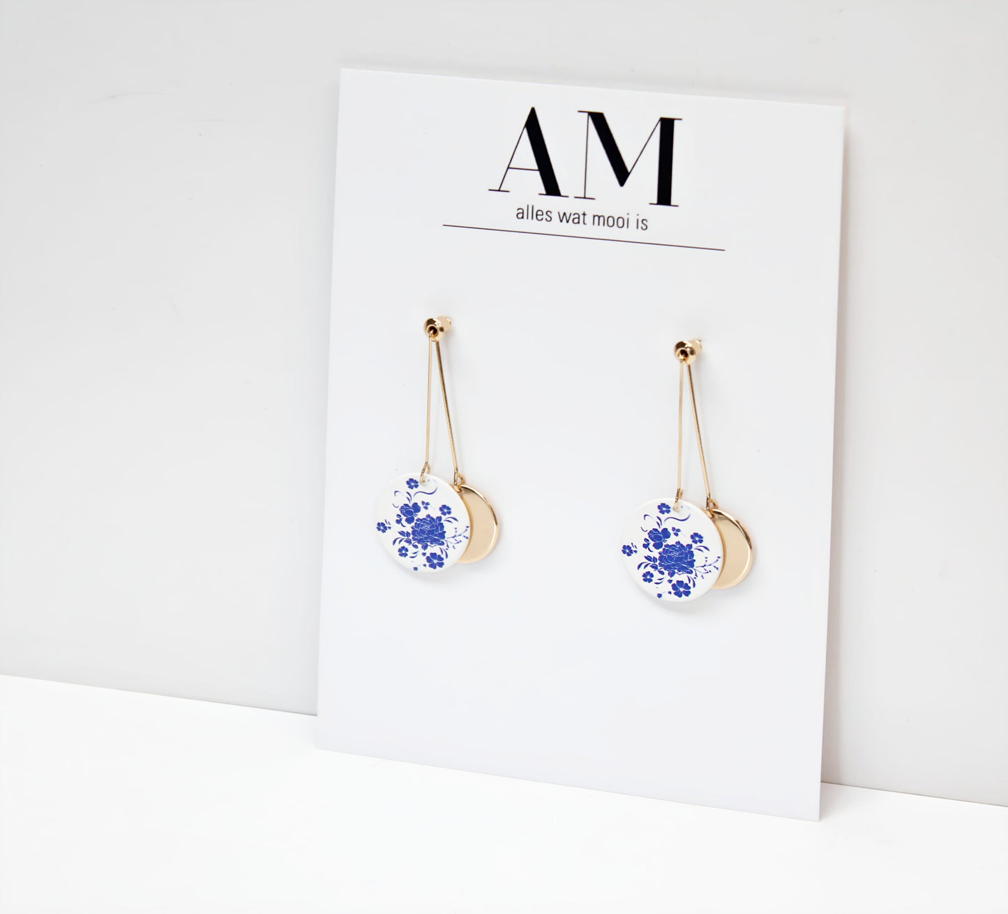 Vintage Golden Blue & White Floral Earrings