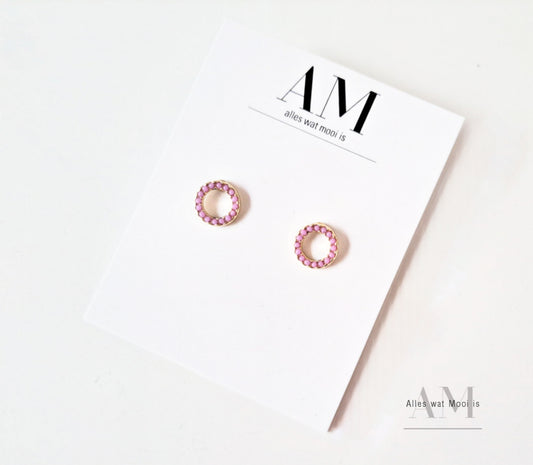 Round Purple Beaded Stud Earrings