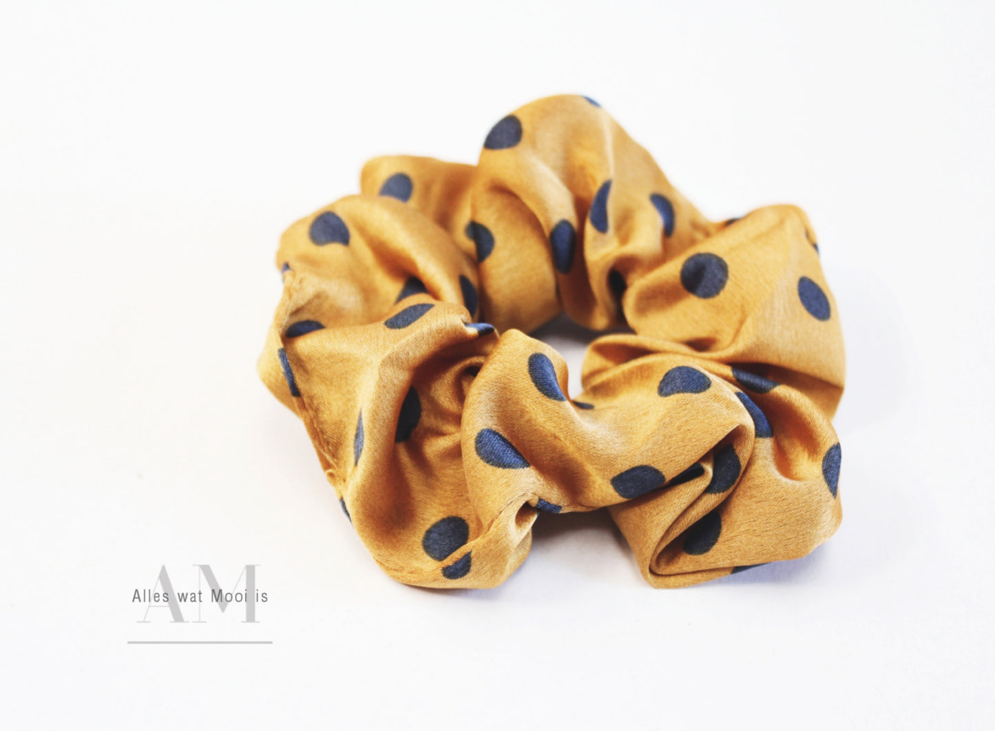 Satin Gold & Blue Dot Srunchie