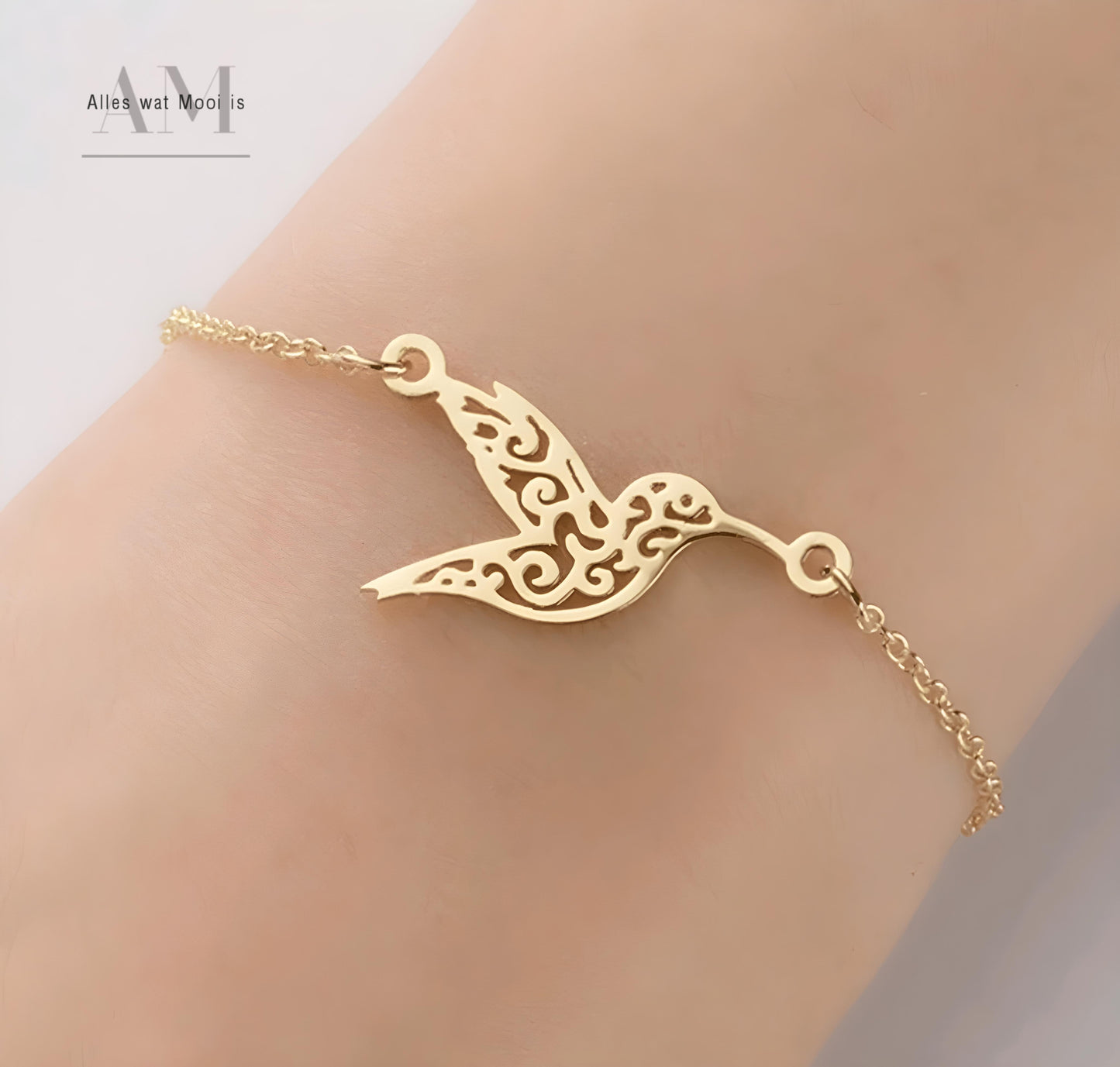 Stainless Steel Hummingbird Bracelet - Gold