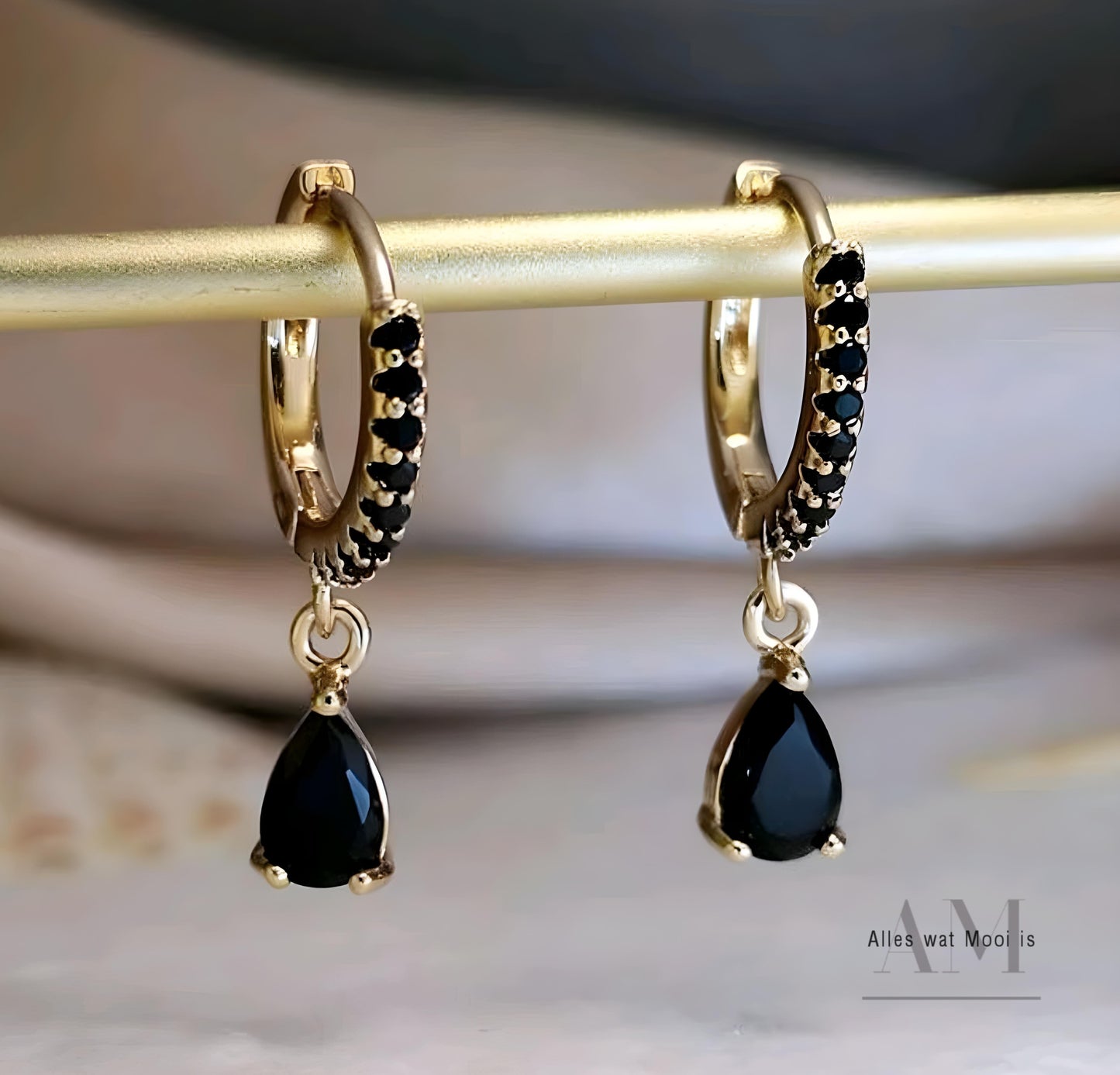 Black & Gold Cubic Zirconia Earrings