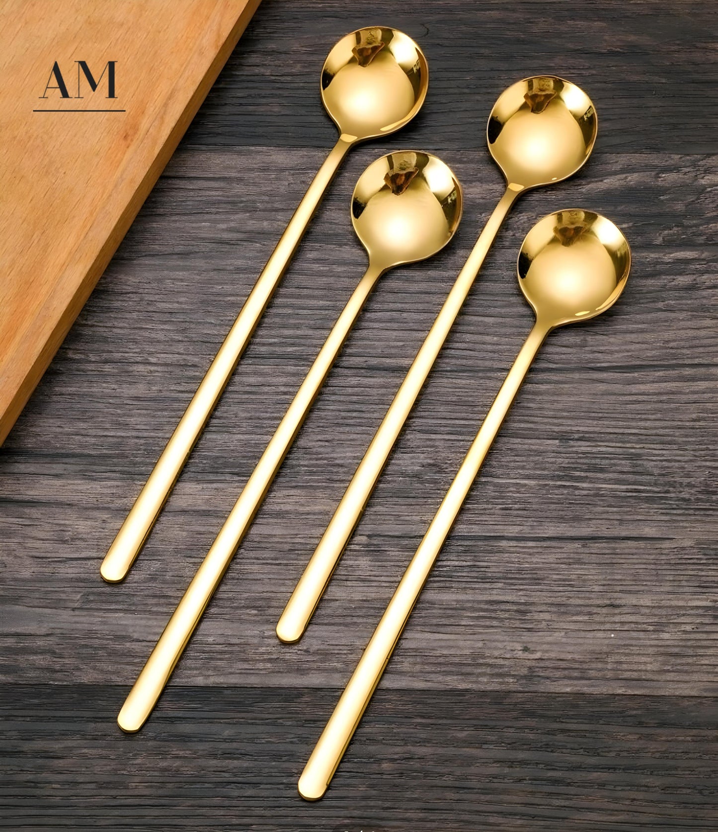 Long Golden Stainless Steel Spoon Set