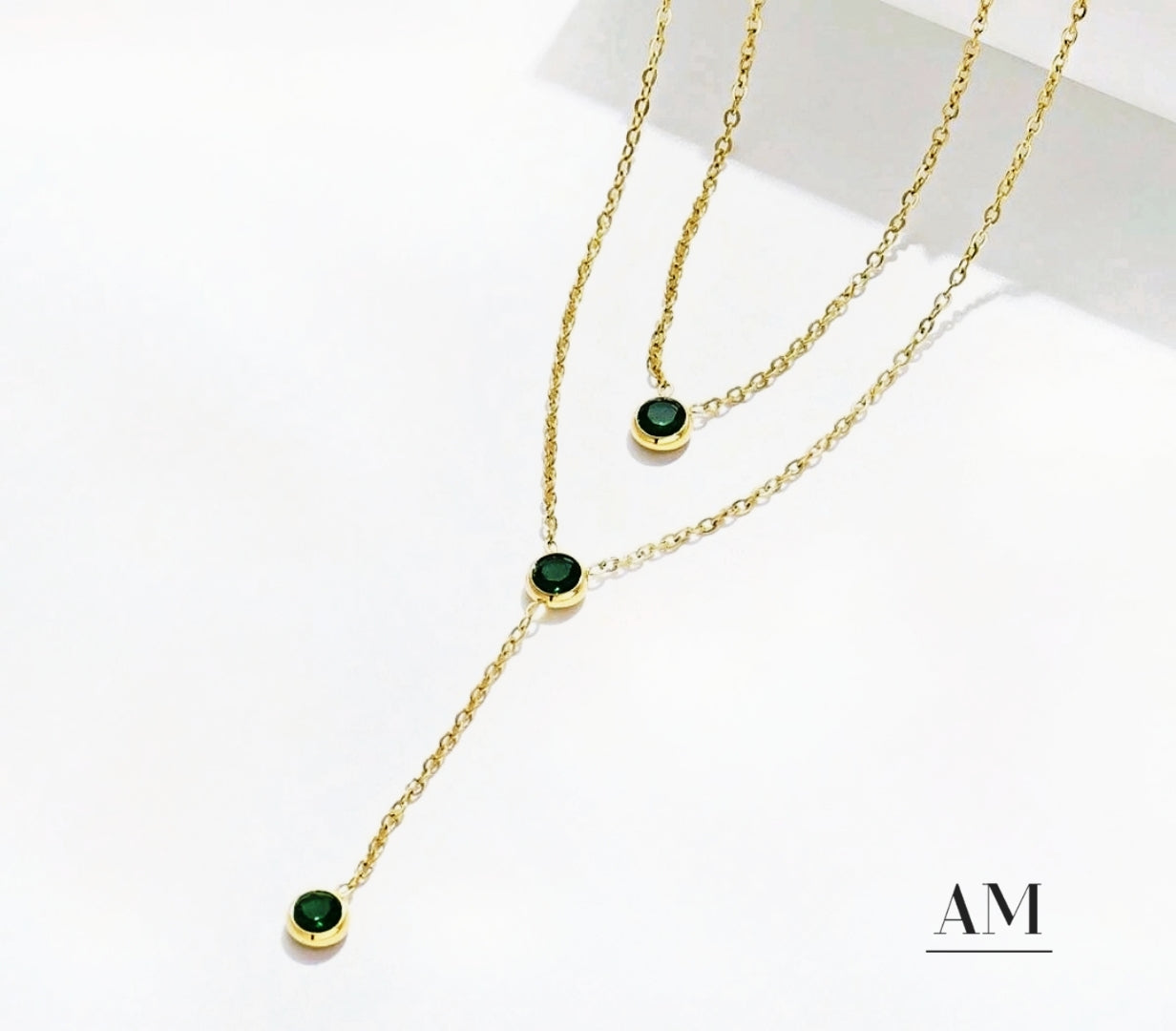 Green Zirconium Multi-layered Stainless Steel Necklace