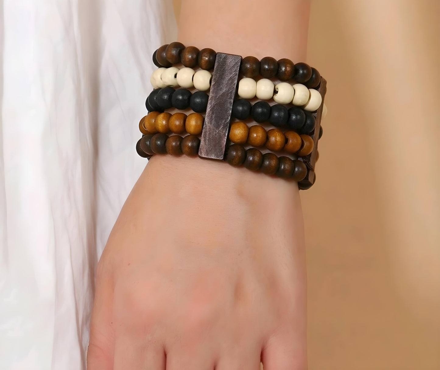 Brown Wooden Beaded Bracelet