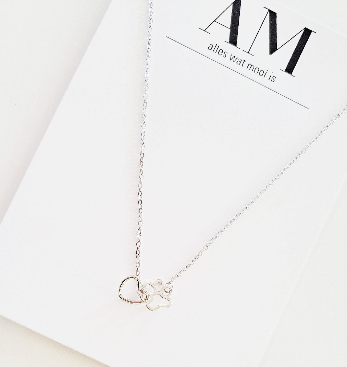 Silver Stainless Steel Heart Paw Necklace