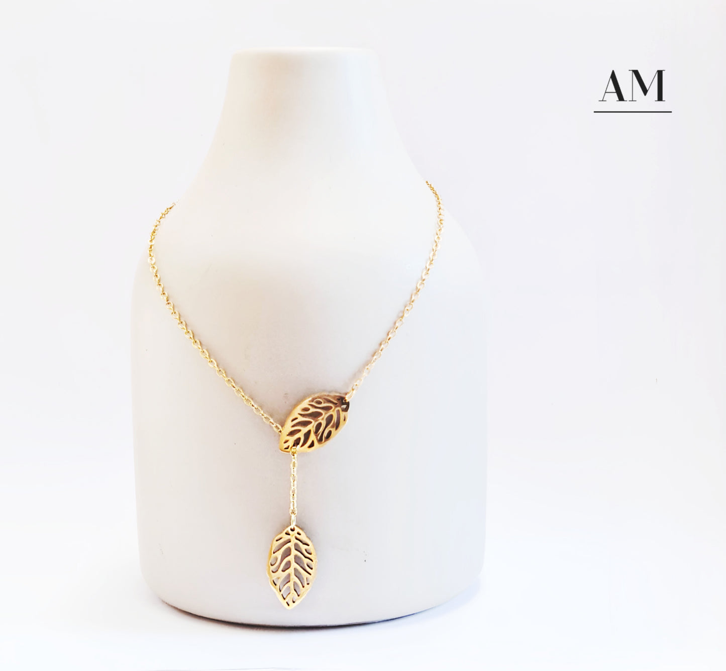 Gold Stainless Steel Double Leaf Necklace