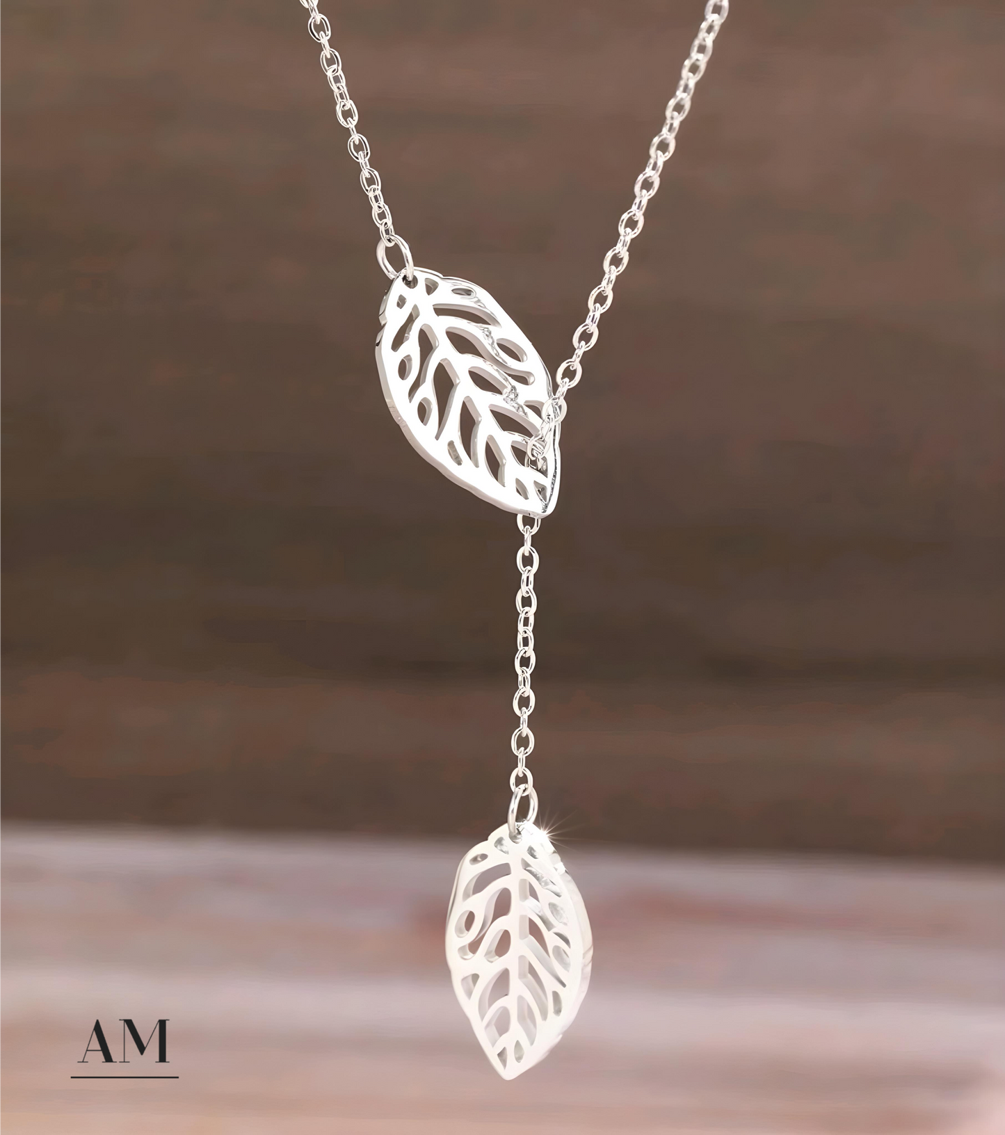 Silver Stainless Steel Double Leaf Necklace