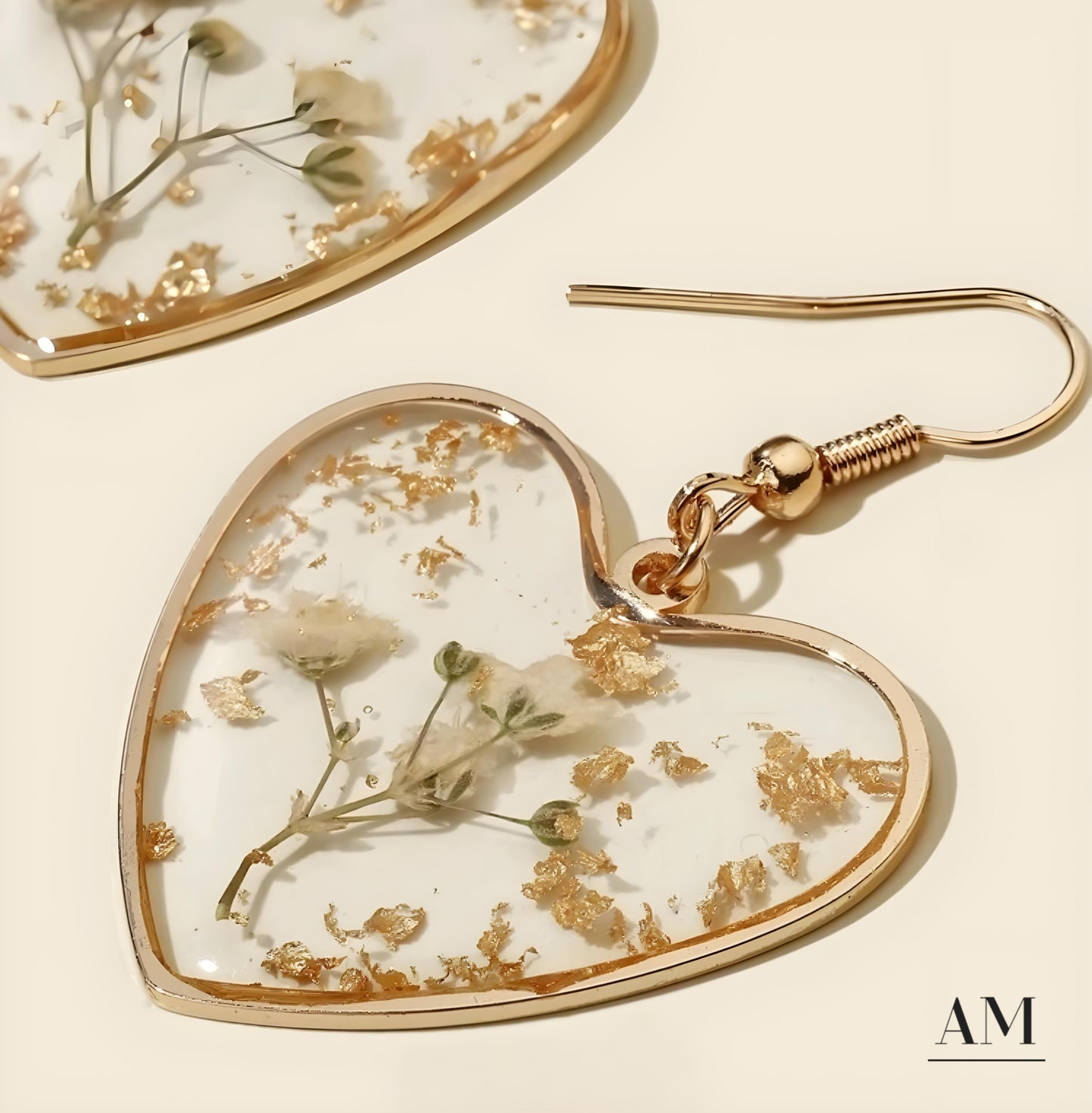 Golden Flakes Flower Heart Earrings