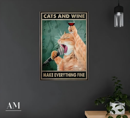 Cats & Wine Art Print