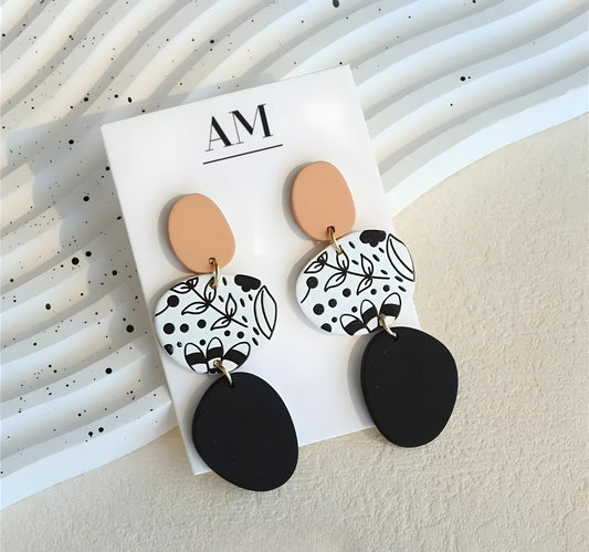 Peach & Black Leaf Print Earrings