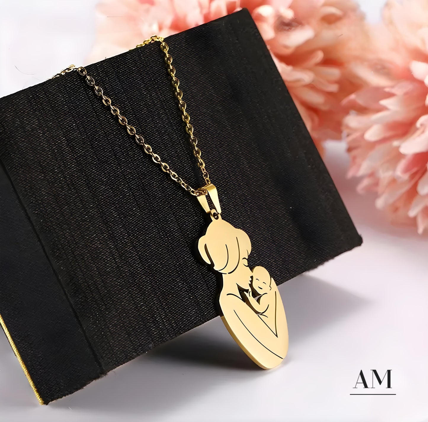 Gold Stainless Steel Mom & Baby Necklace