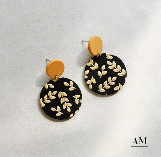 Mustard & Black Leaf Earrings