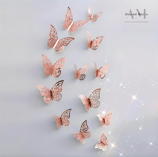 Metallic Pink Butterfly 3D Wall Stickers