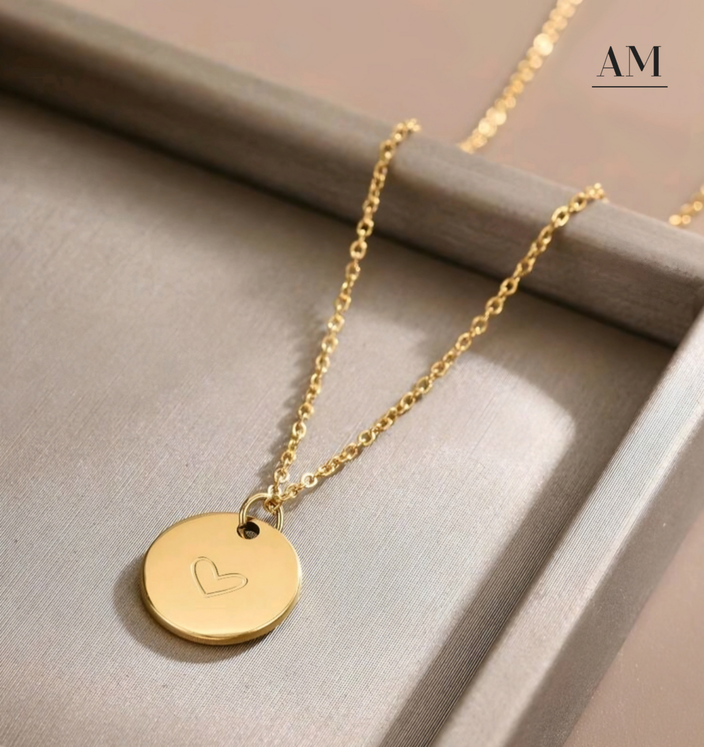 Stainless Steel 18k Gold Plated Heart Engraved Necklace