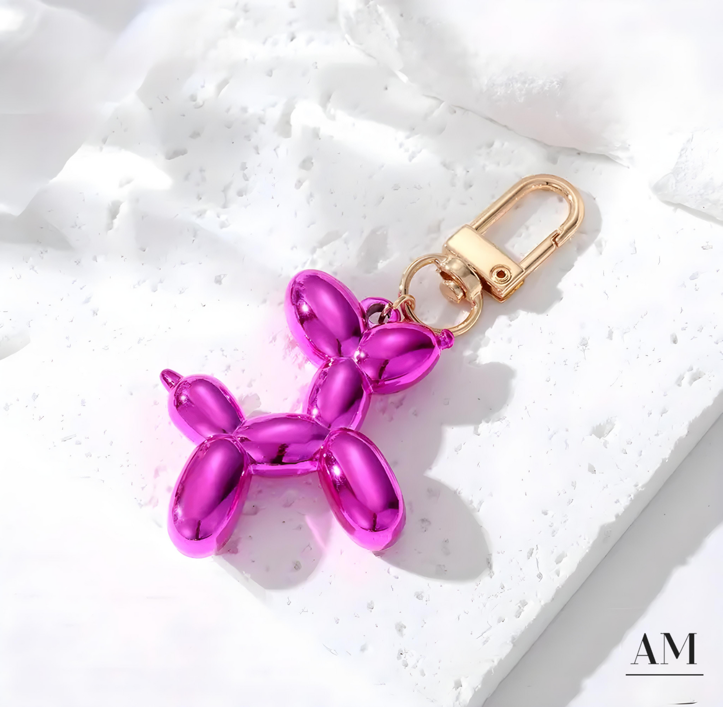 Pink Metallic Balloon Dog Keyring