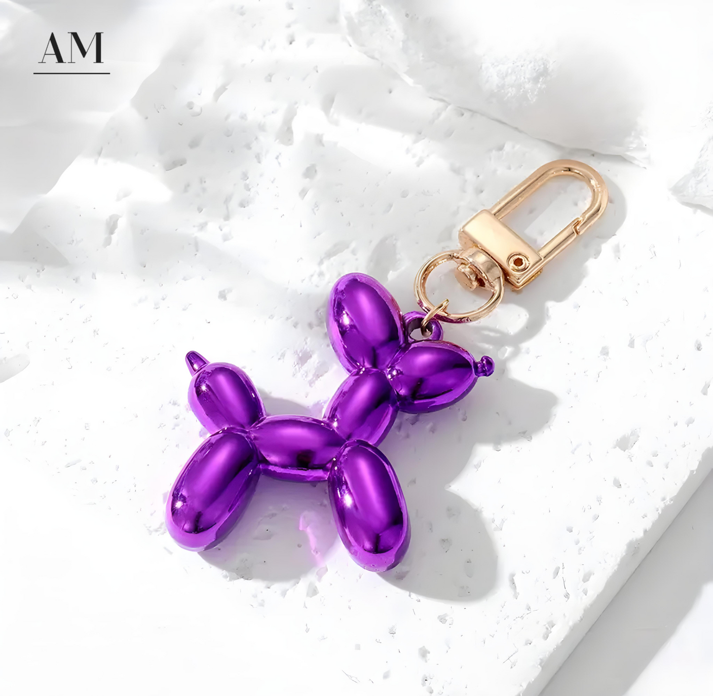 Purple Metallic Balloon Dog Keyring