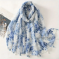 Vintage Blue Rose Tassle Scarf