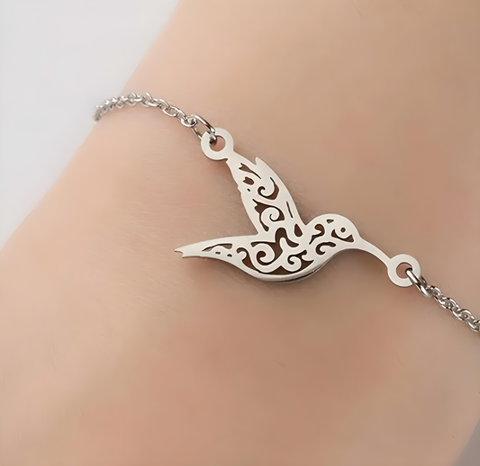 Stainless Steel Hummingbird Bracelet - Silver