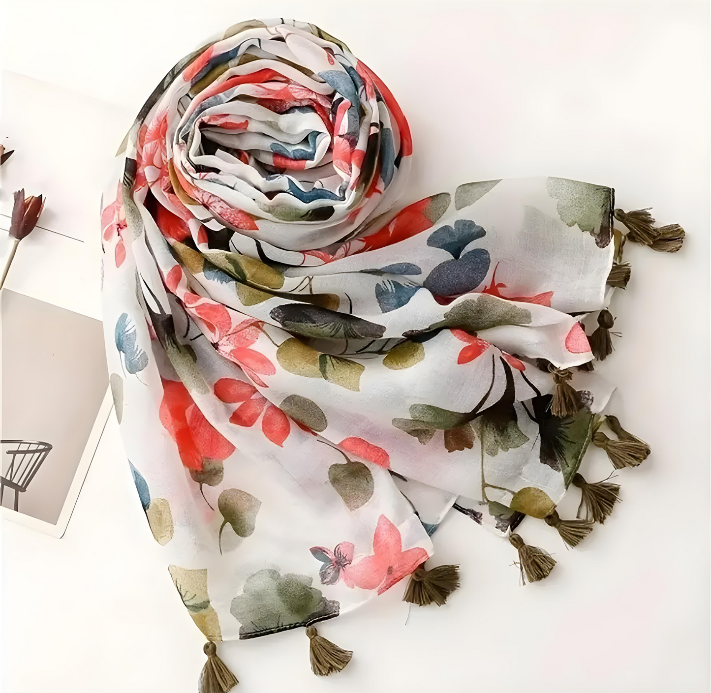 Autumn Floral Tassel Scarf