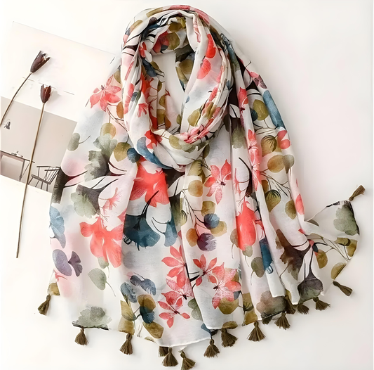 Autumn Floral Tassel Scarf