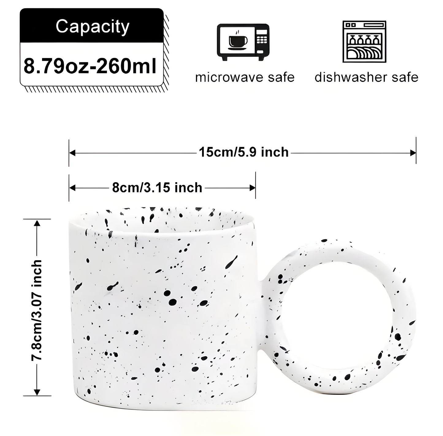 Large Handle Black Splatter Mug Set