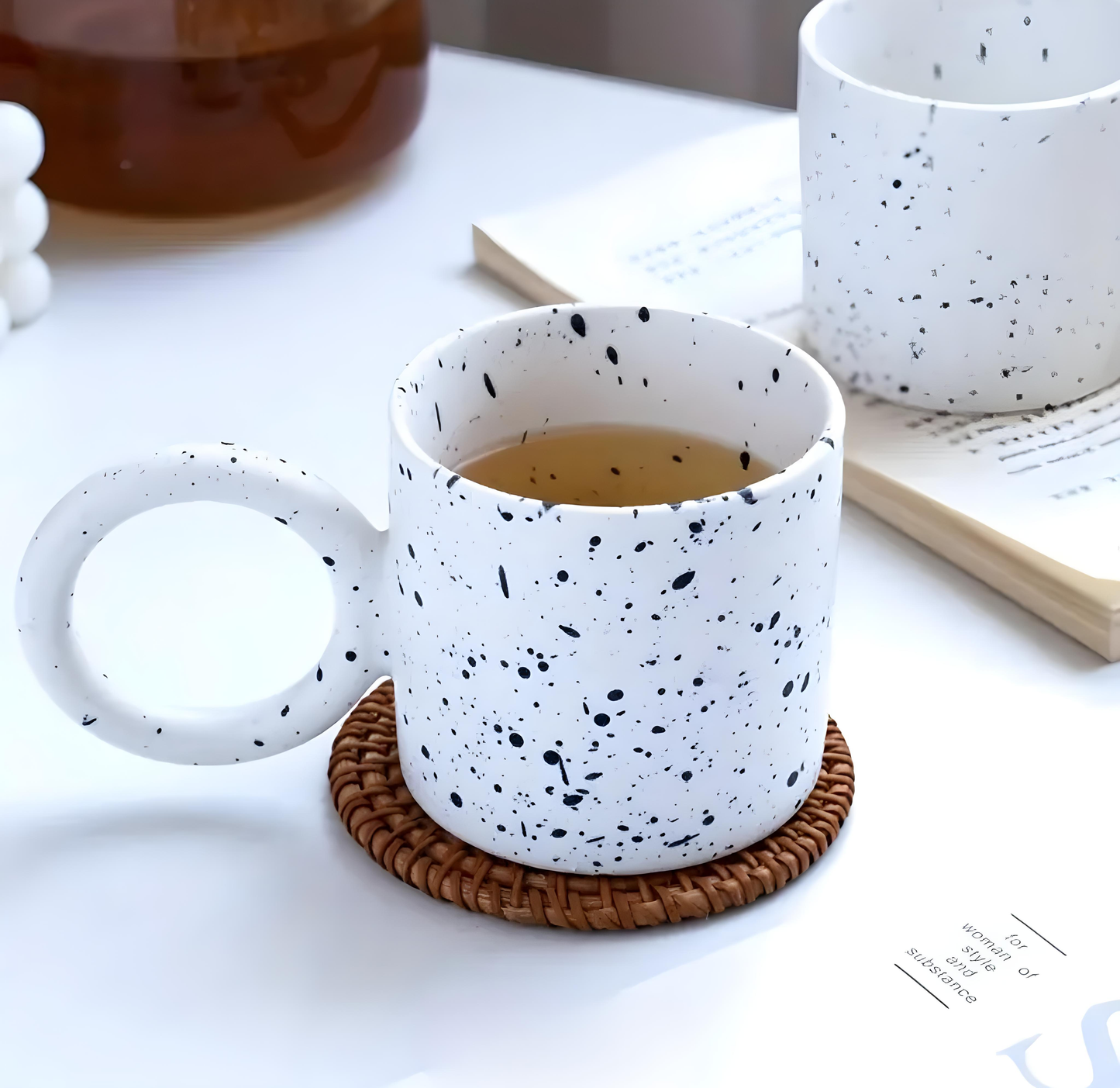 Large Handle Black Splatter Mug Set