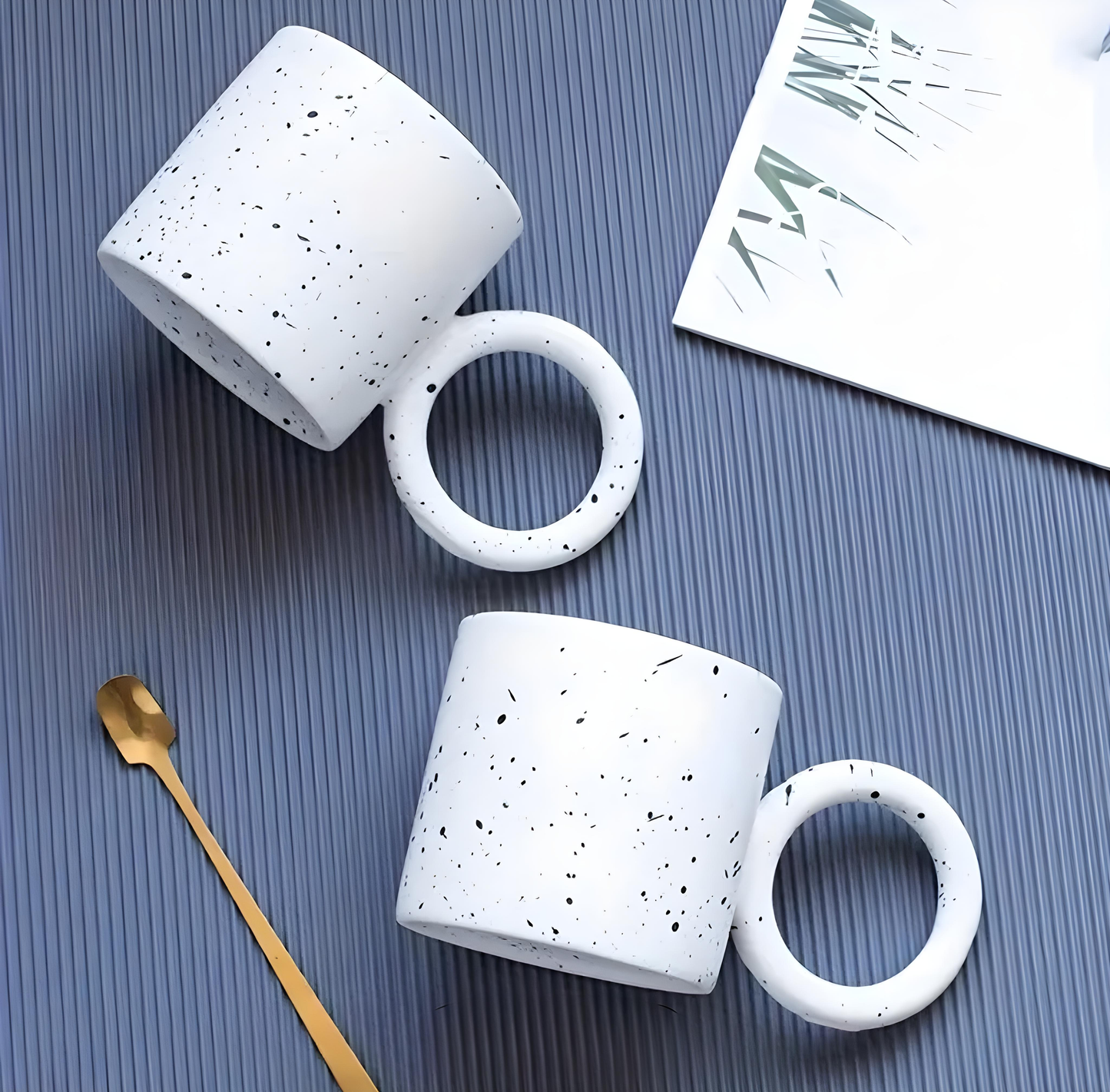 Large Handle Black Splatter Mug Set