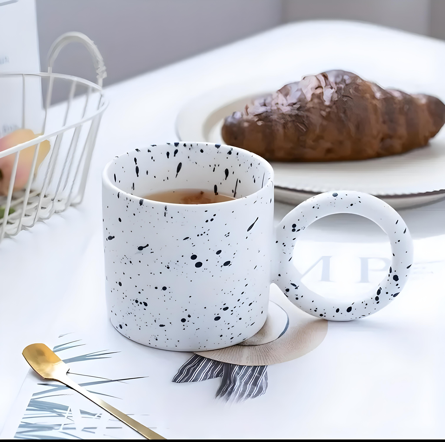 Large Handle Black Splatter Mug Set