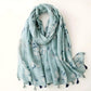 Teal Floral Tassle Scarf