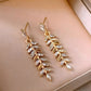 Golden Rhinestone Leaf Earrings