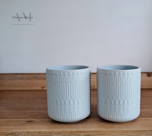 Soft Blue Embosed Ceramic Holders - set of 2