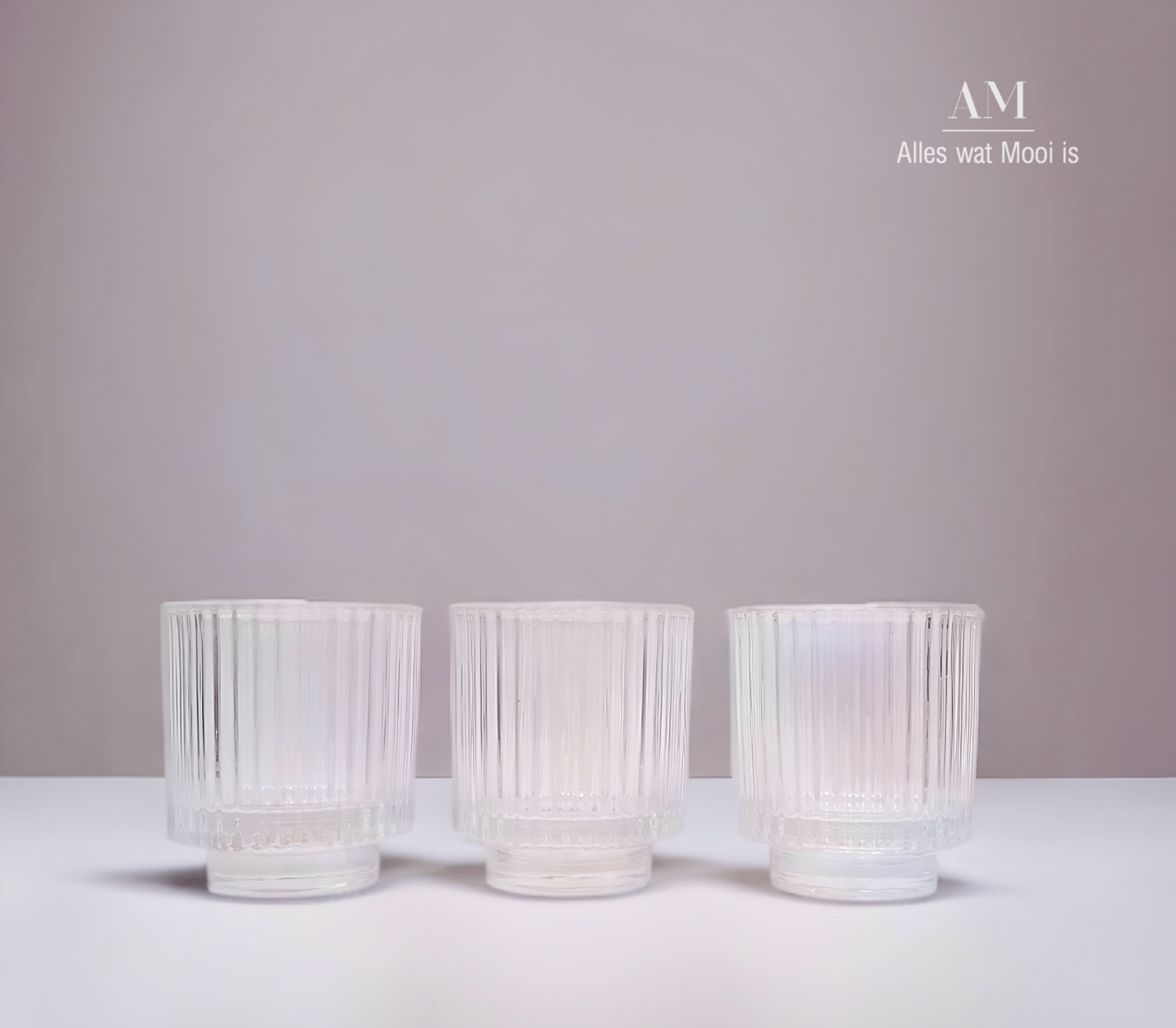 Ribbed Iridescent Candle Holder Set