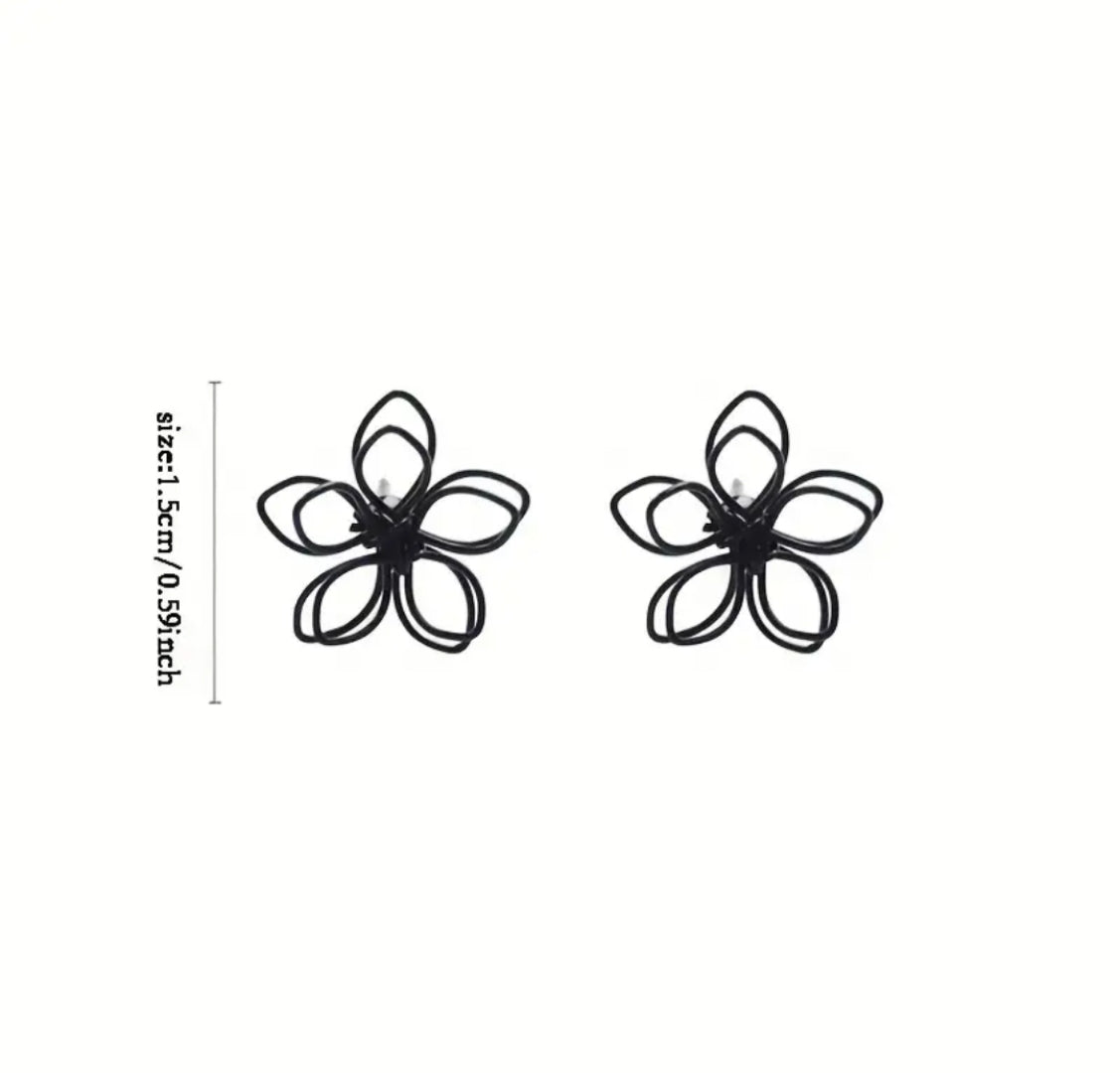 Petite Black Flower Studs