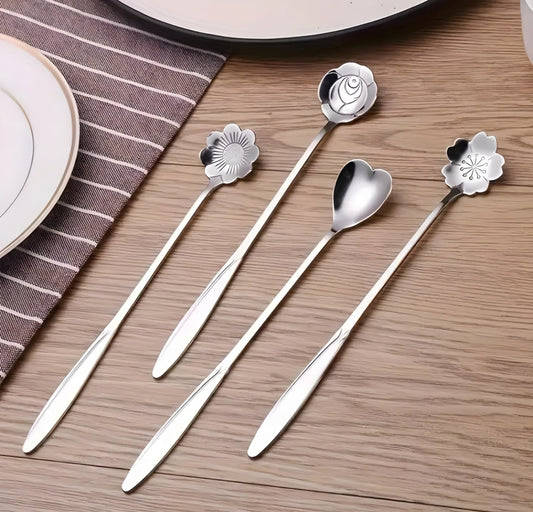 Silver Flowers & Heart Spoon Set