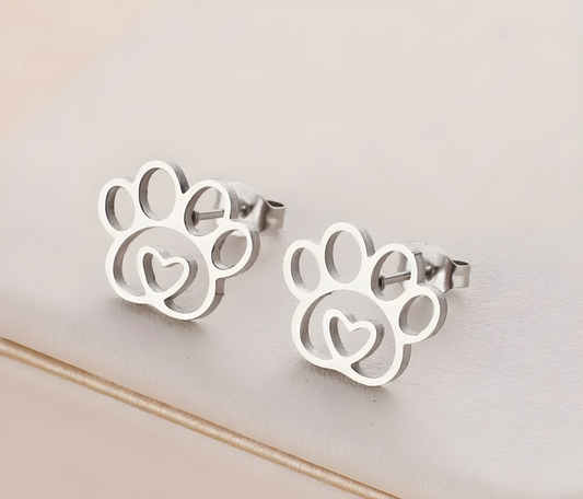 Stainless Steel Paw Heart Studs