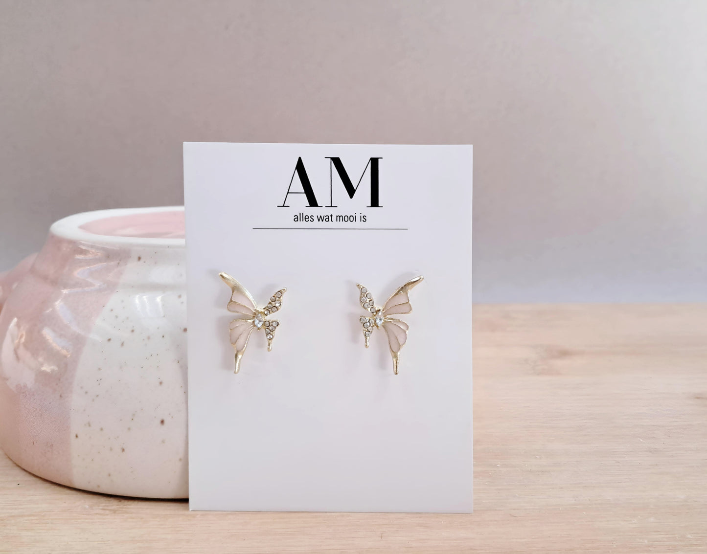 Blush Diamante Butterfly Studs