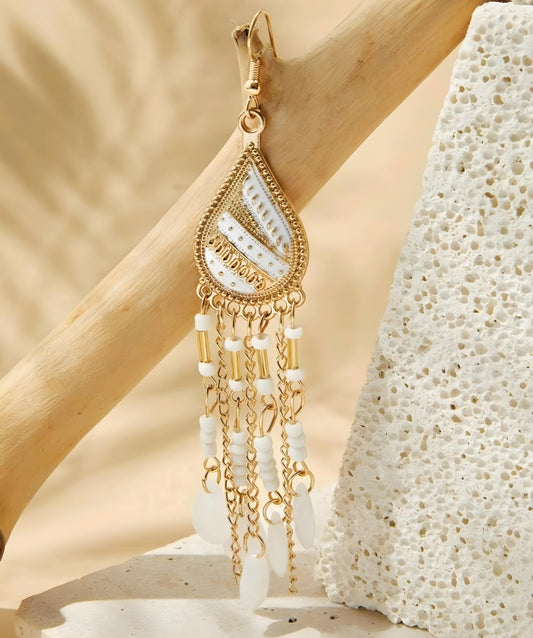 White & Gold Tassle Earrings