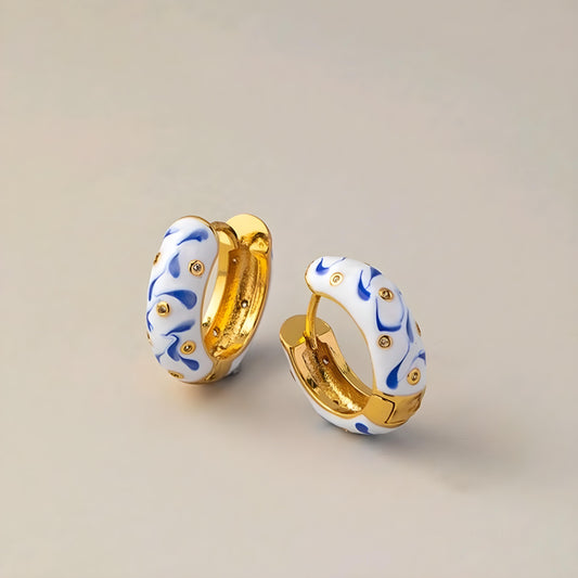 Blue & White Huggie Earrings