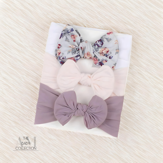 Baby Bow Headband Set - Floral Pastel