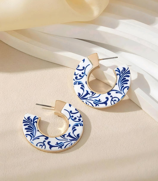 Golden Delft Hoop Earrings