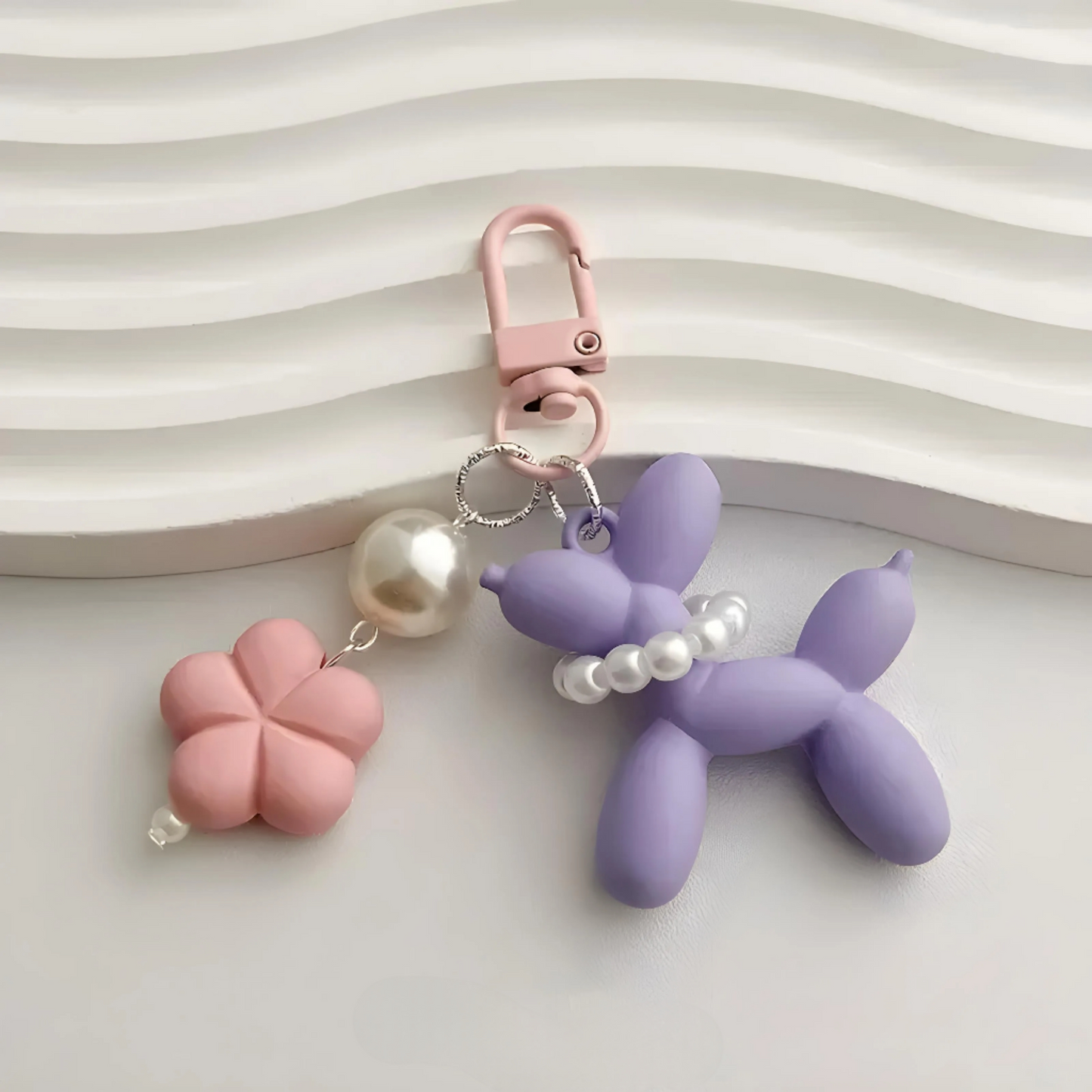 Pastel Pearl Balloon Dog Keychain