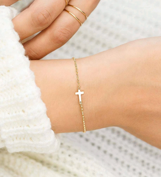 Stainless Steel Cross Bracelet - Gold