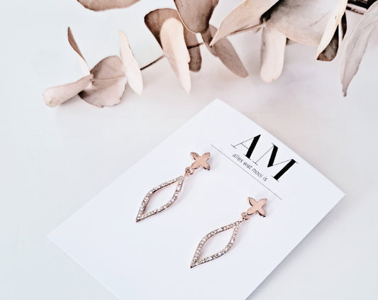 Rose Gold Clover Drop Earrings