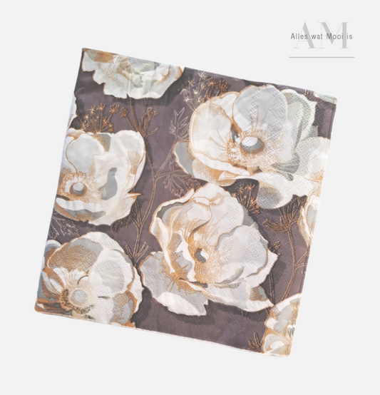 Grey & White Floral Art Serviettes