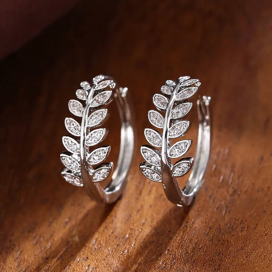 18K Plated Silver Leaf Huggie Earrings