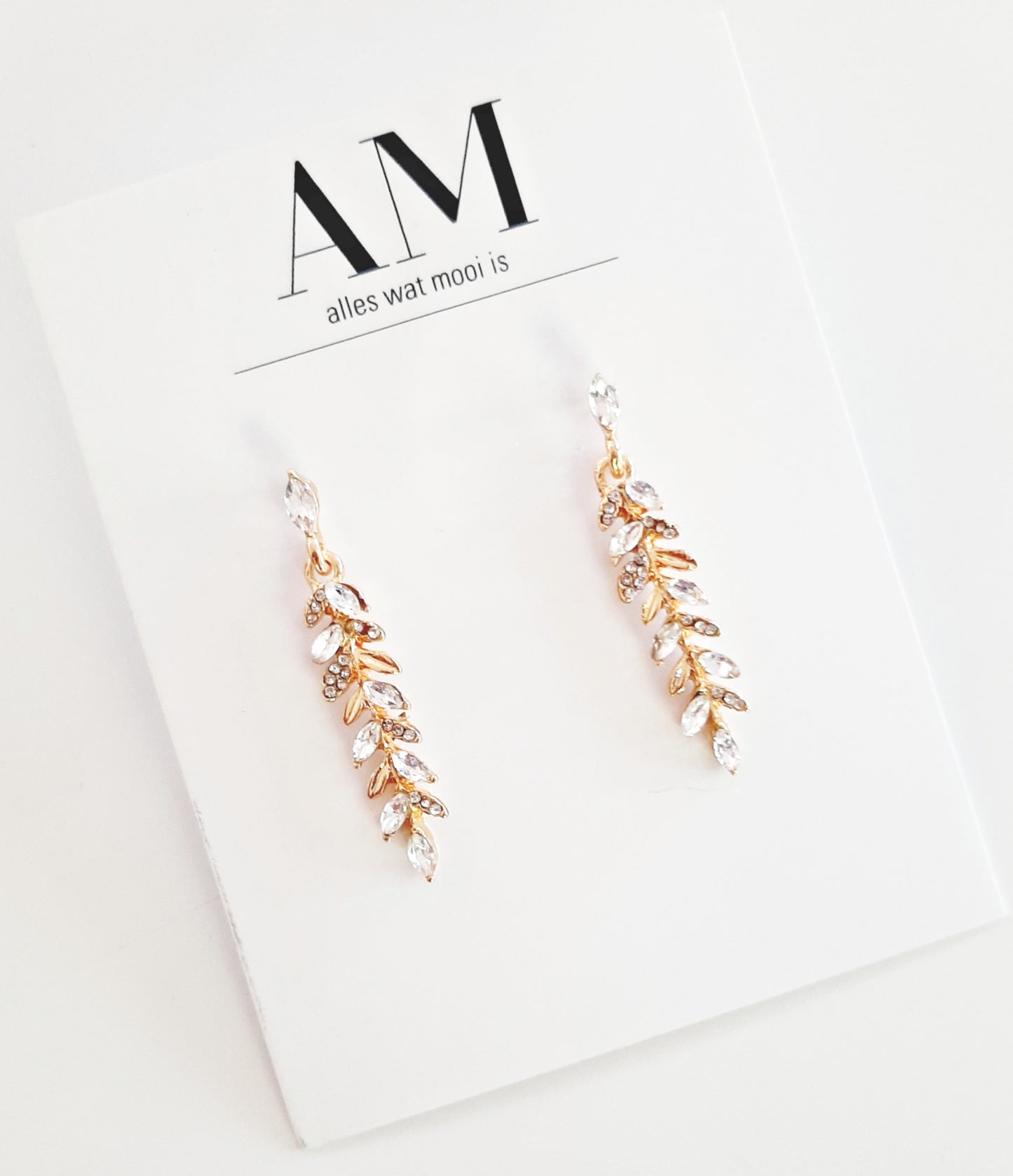 Golden Rhinestone Leaf Earrings